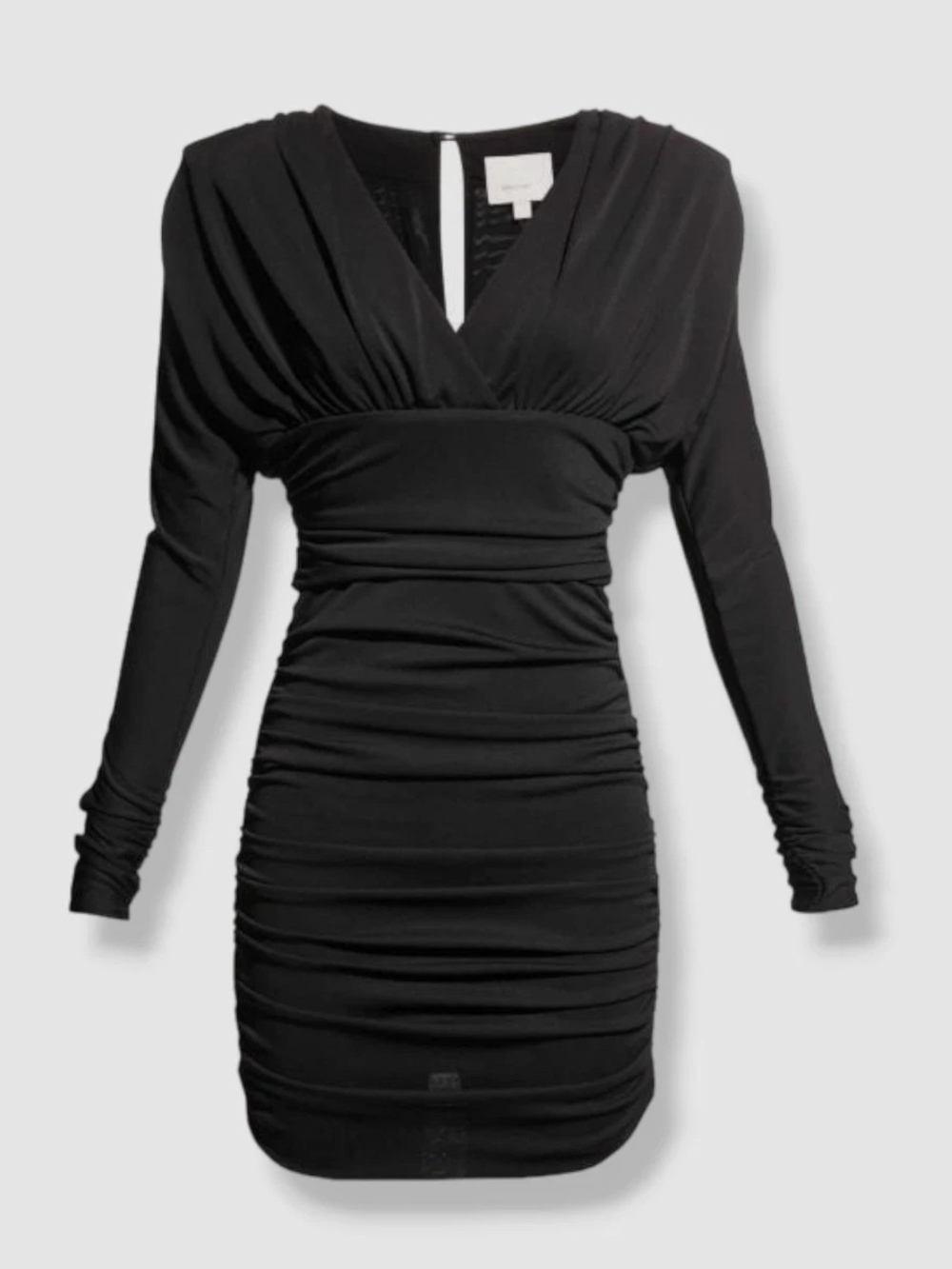 Cinq à Sept Black Ruched V-Neck Long Sleeve Bodycon Dress